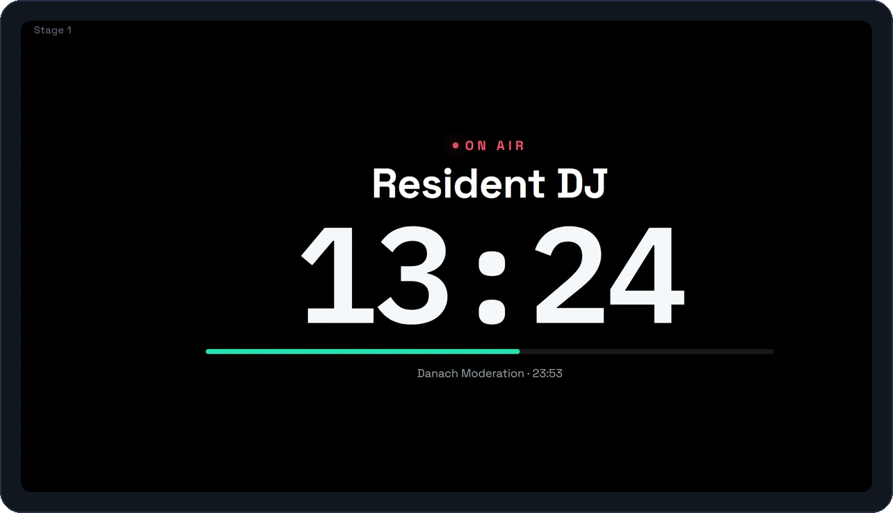 STAGEBEAT Bühnen-Screen im Vollbild: riesiger Countdown mit On-Air-Anzeige, aus 20 Metern lesbar